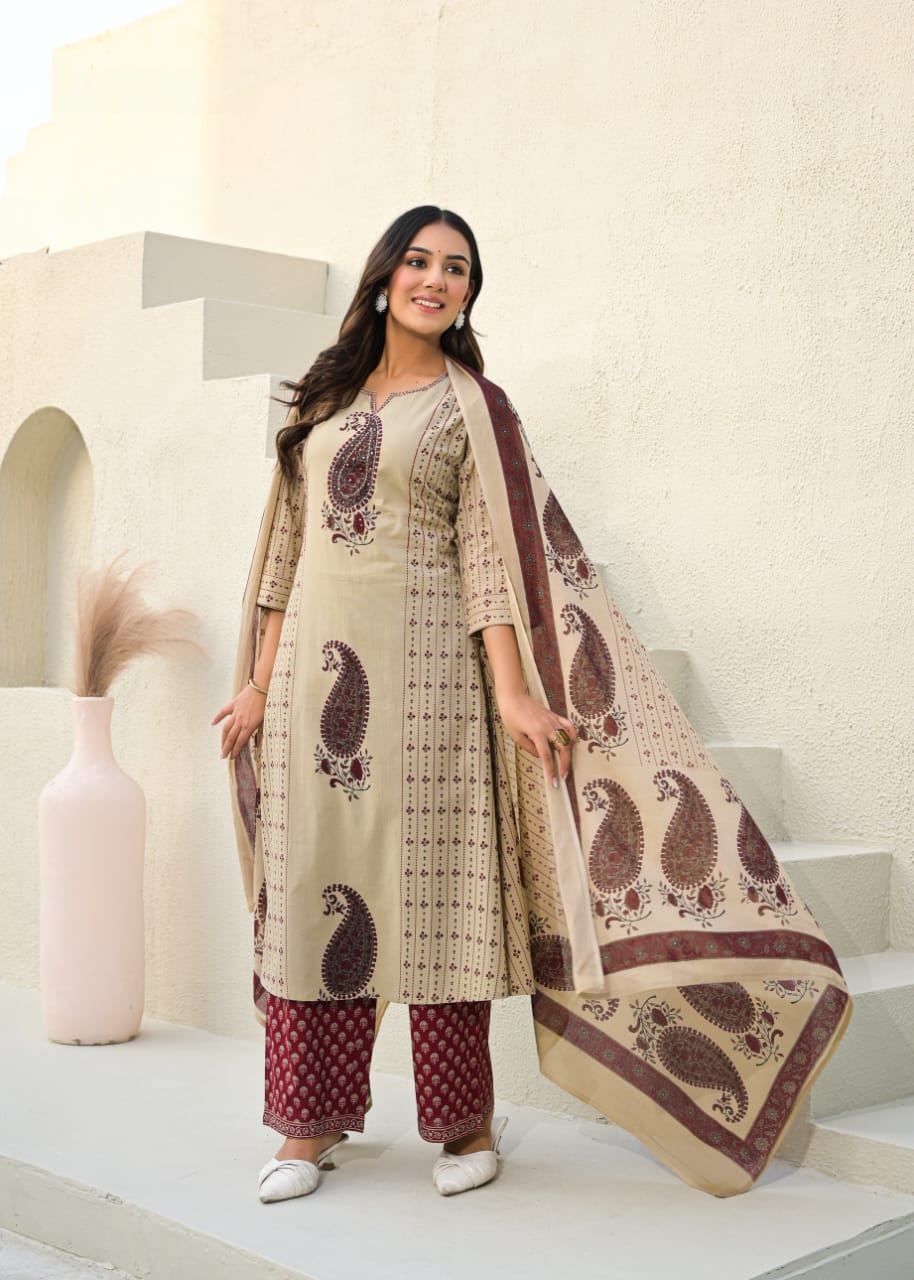 Smart Pure cotton paisley print suit set