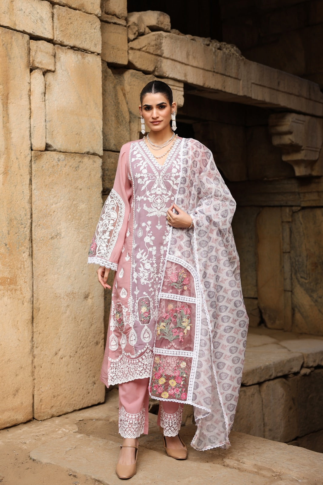 Super premium fully embroidered Mul chanderi suit set