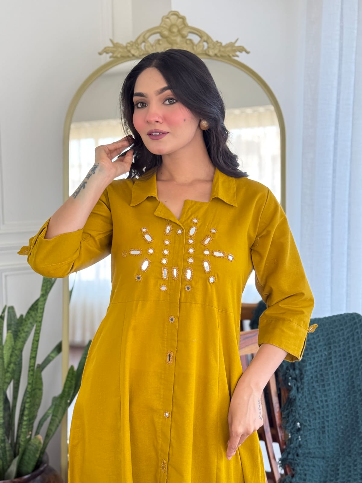 Real mirror solid colour co ord set in yellow