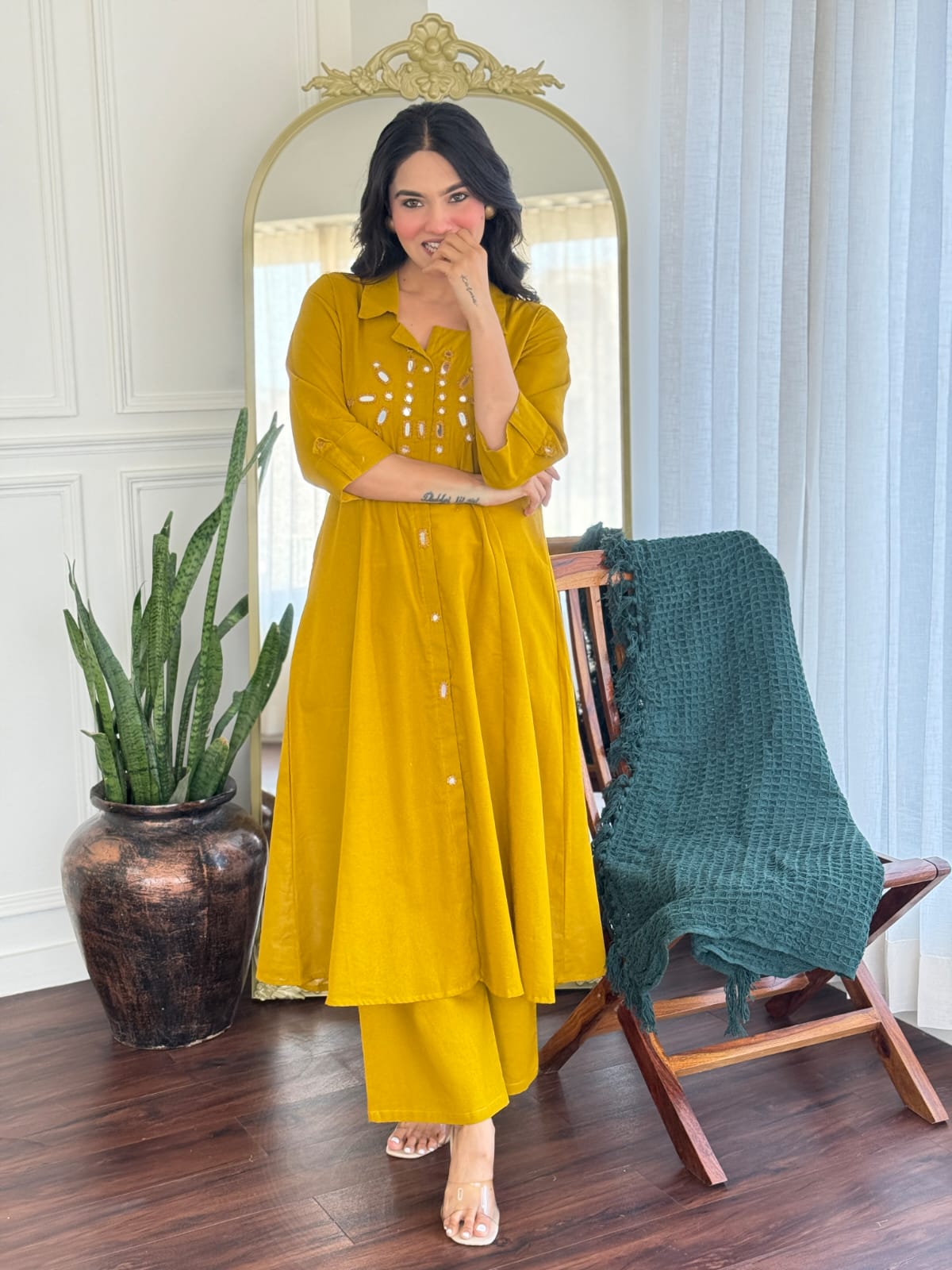 Real mirror solid colour co ord set in yellow