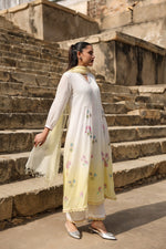 Designer premium Mul cotton ombré effect lining suit set in yellow