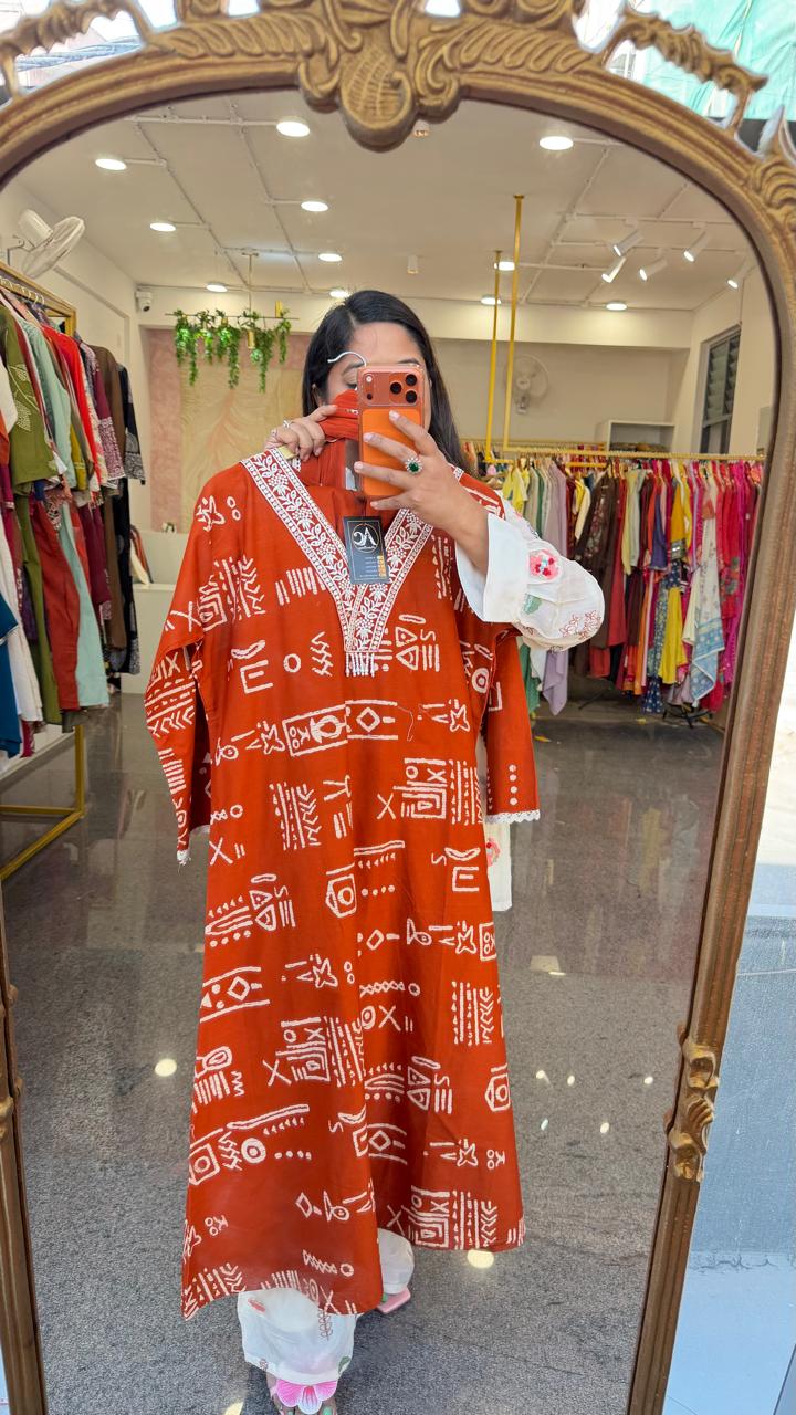 Orange cotton full suit set