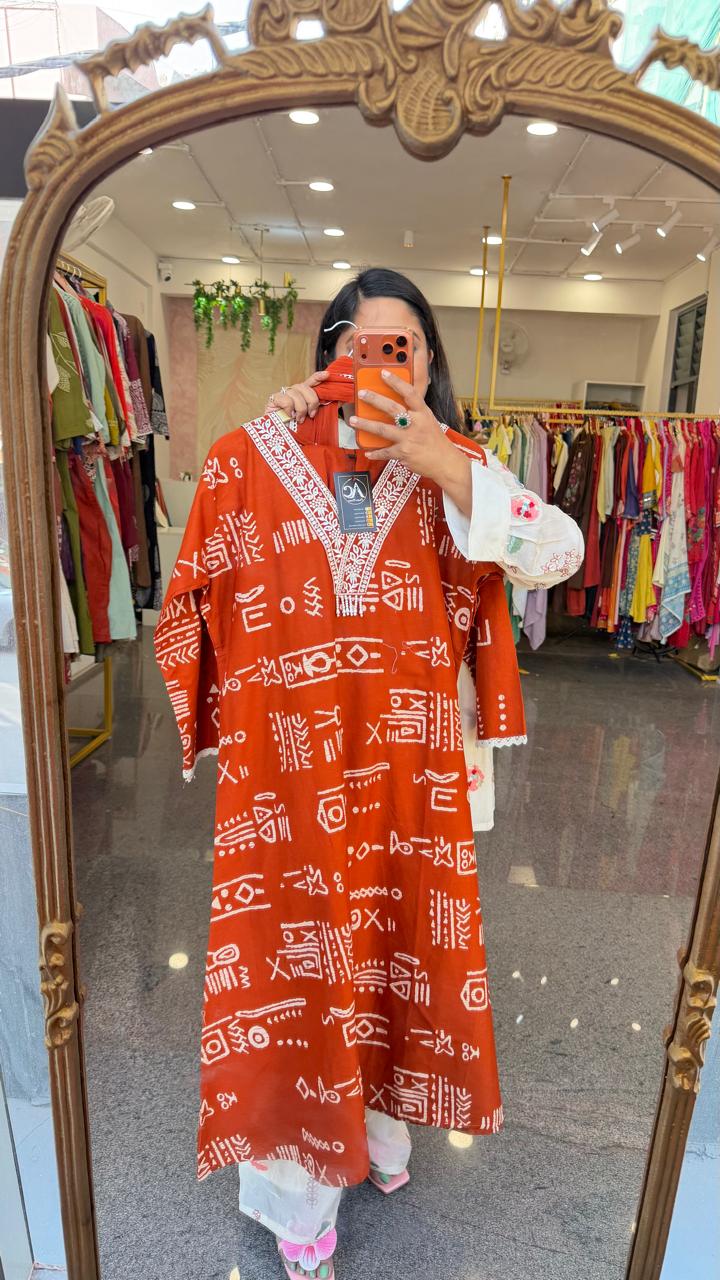 Orange cotton full suit set