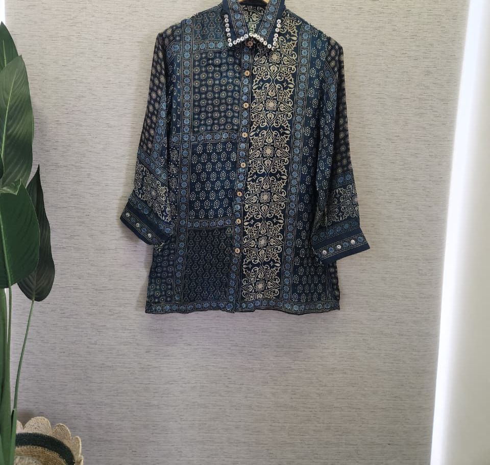 Pure crepe digital printed Kalamkari shirt