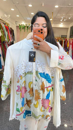 Pure Mul cotton lining applique work Kalamkari co ord set in ivory