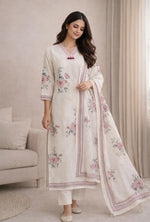 Linen cotton front n back digital printed lining full suit set