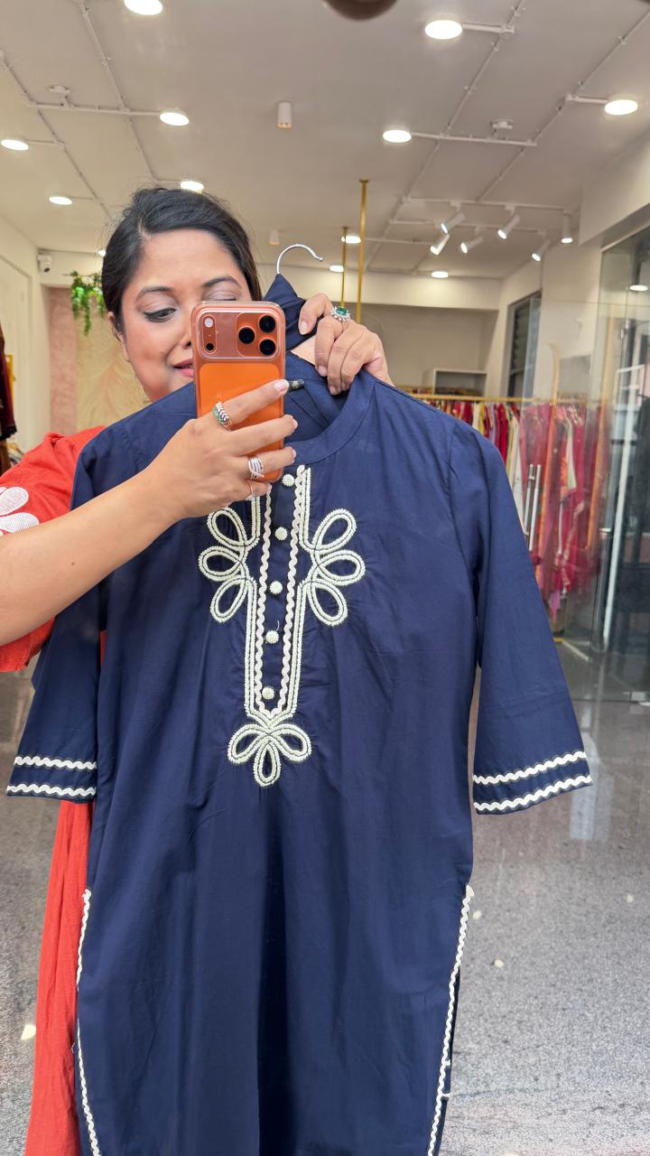 Blue colour embroidery suit in solid colour