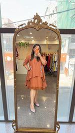 Restocked!!Cotton embroidered detachable shrug pocket dress with lace detailing in powder brown!