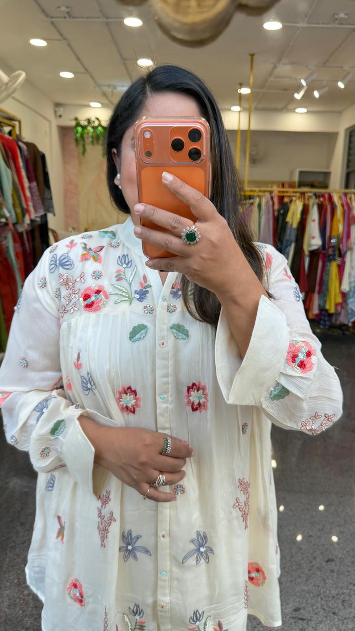 Premium chinon beautiful pearl detailing co ord set