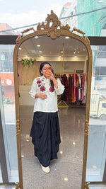 Super smart embroidered top paired with a super soft versatile soft gaji silk coule skirt