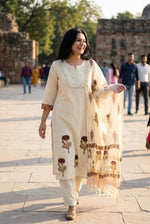 Premium cotton block printed suit set paired with Kota checks dupatta