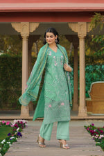 Super stylish smart cutwork full suit set in green