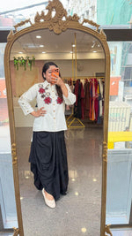Super smart embroidered top paired with a super soft versatile soft gaji silk coule skirt