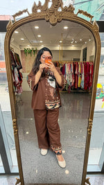 Super smart digital printed co ord set in brown