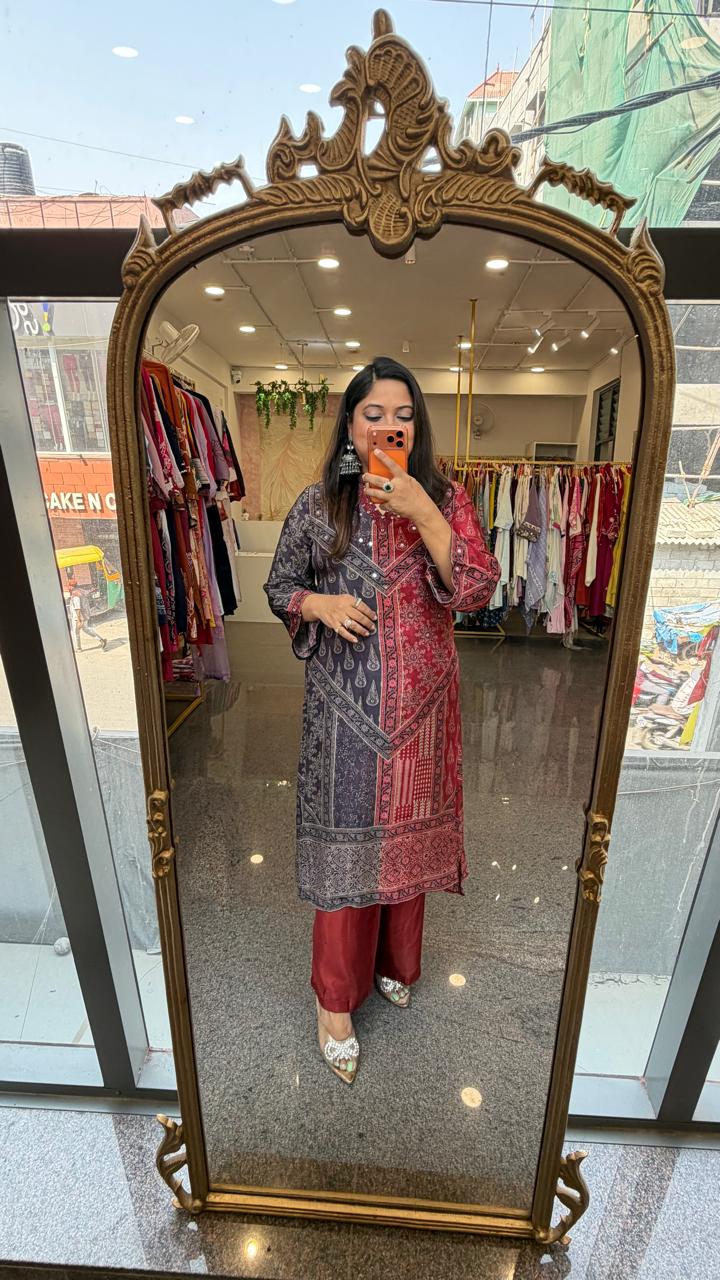 Super pretty premium crepe silk digital printed kurta pant