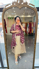 Pretty glass tissue suit set in gold n wine colour