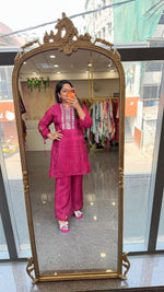 Pretty crepe silk real mirror co ord set in wine