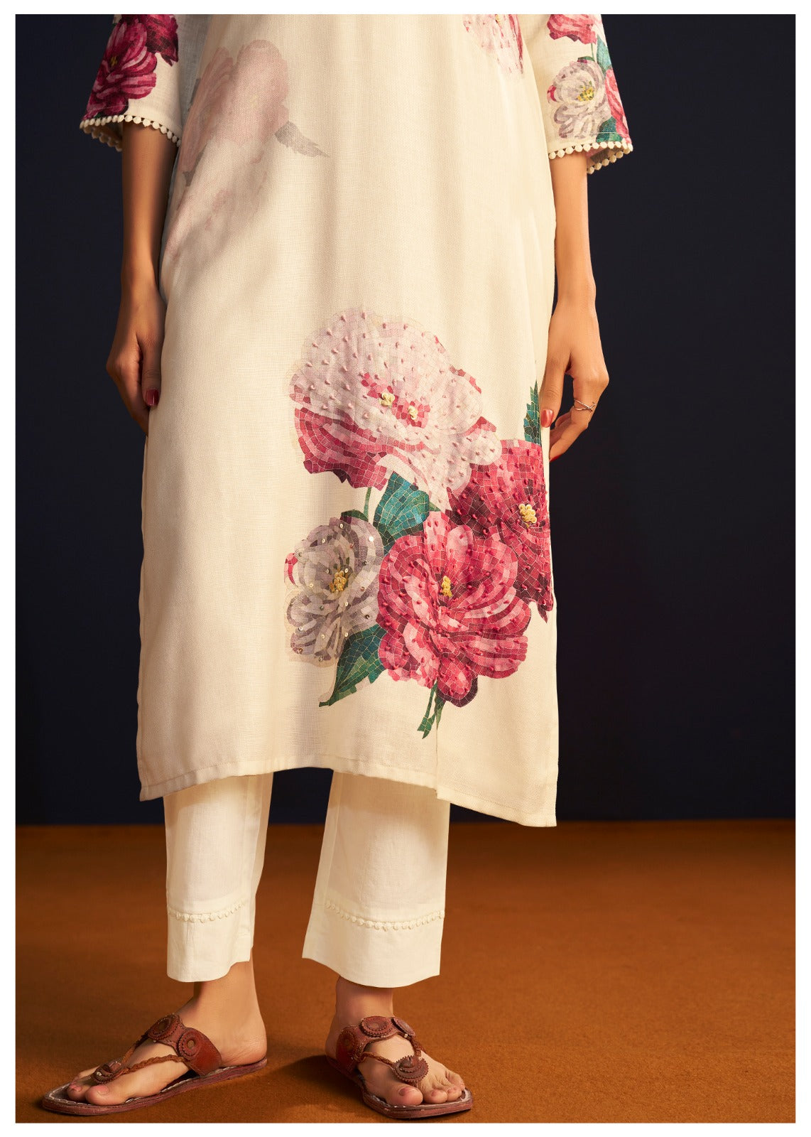 Linen cotton with githan work digital printed suit set