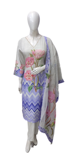 Pure muslin silk with beautiful hand work on digital print