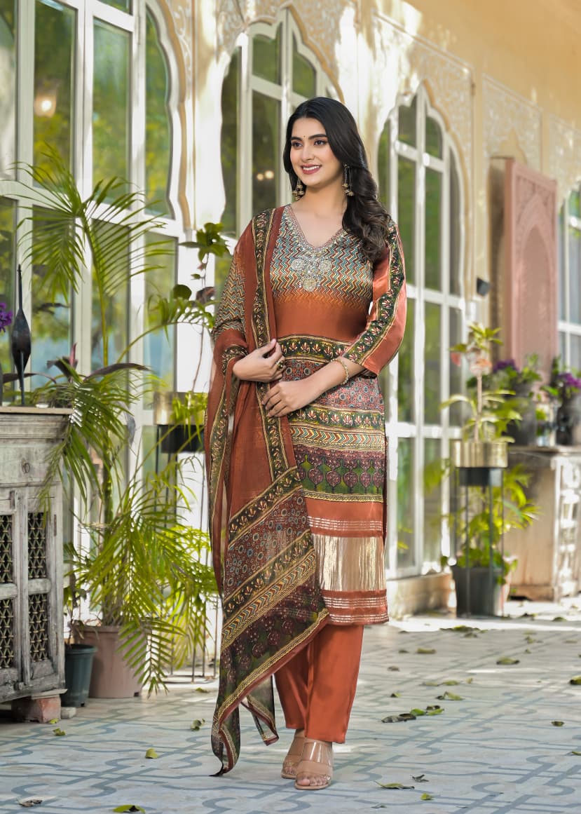 Premium gaji silk lining lakri patta suit set