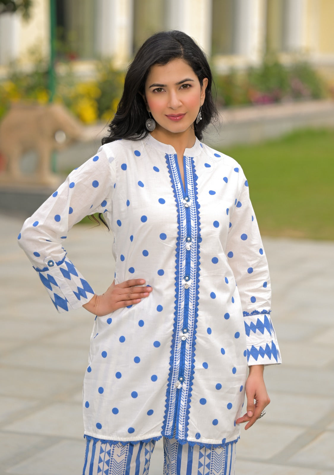 Pure cotton polka dot lining with designer pant co ord set