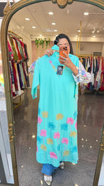 Pretty pretty fully embroidered premium cotton suit set in blue