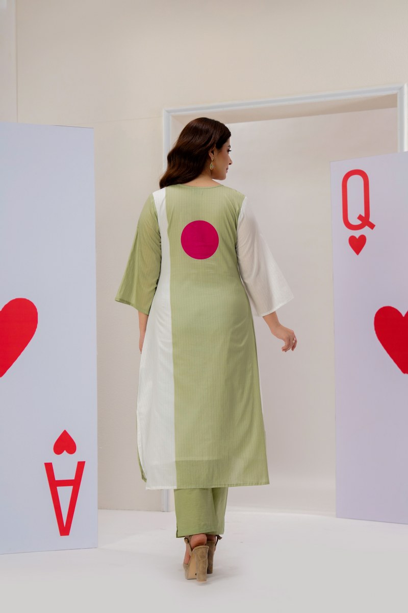 Designer premium cotton lining kurta pant in green