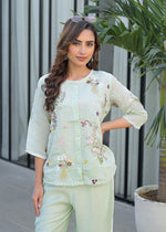 Restocked bestseller in new colour! Pretty Mul chanderi embroidered mint green co ord set