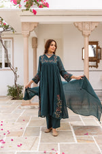 Kota checks cotton embroidered full Anarkali suit set
