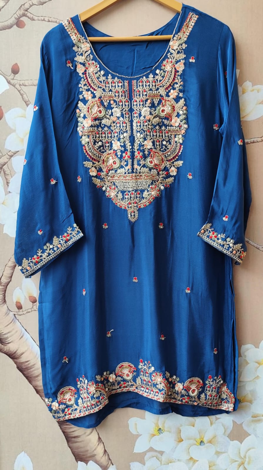 Super handwork premium chinon full suit set in Royal blue