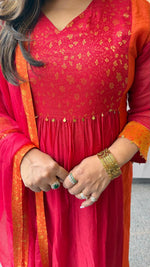 Pure Mul chanderi lining suit set with Banarasi in orange n pink