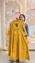 Pure cotton designer Anarkali suit set in yellow
