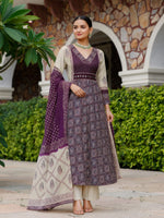 Pretty Modale with gaji silk ajrakh detailing and real mirror paired with block print cottton dupatta