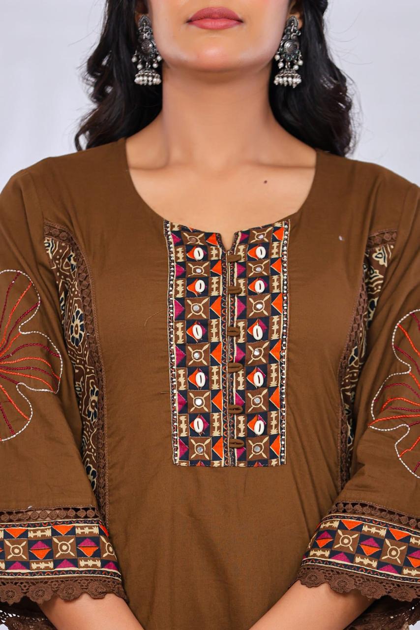 Super pretty ajrakh cotton suit set in brown