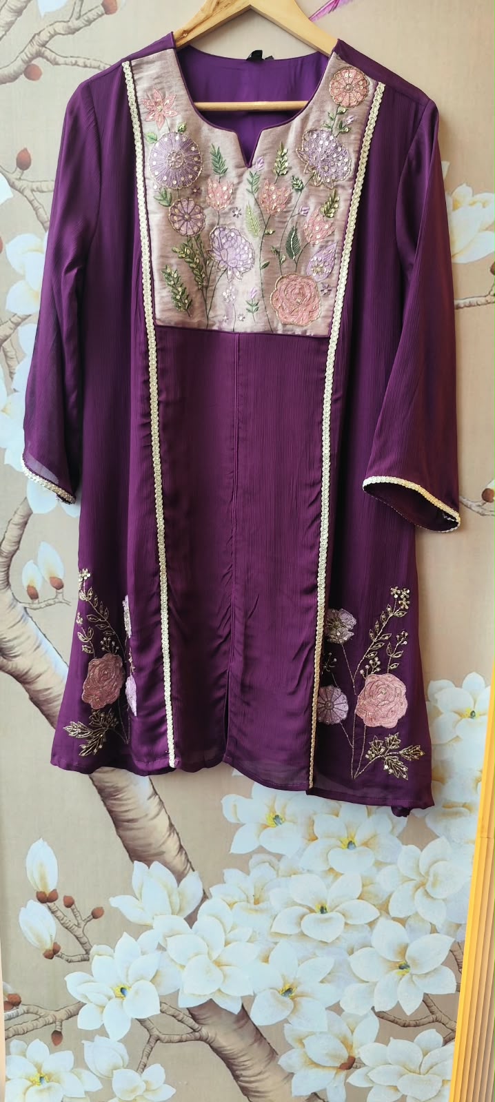 Premium chinon handwork plazzo setPurple