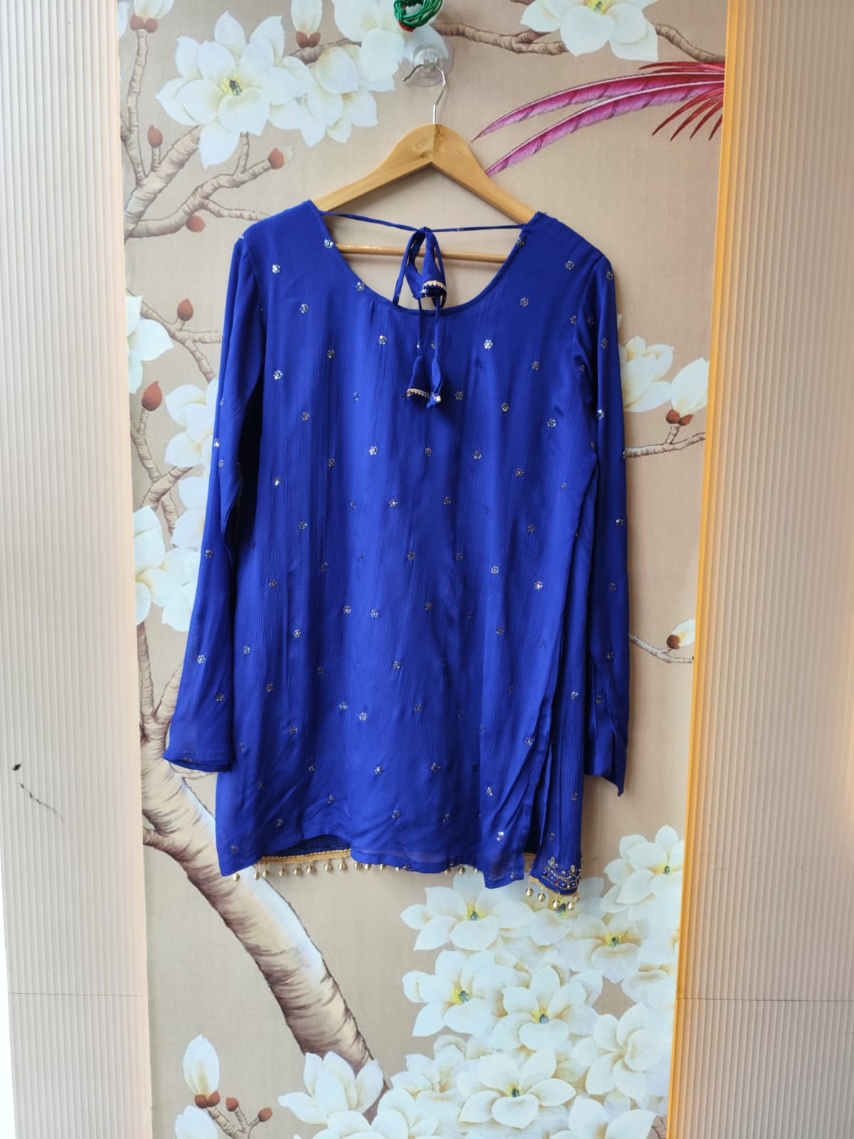 Premium chinon heavy handwork sequins and mirror work full suit in royal blue