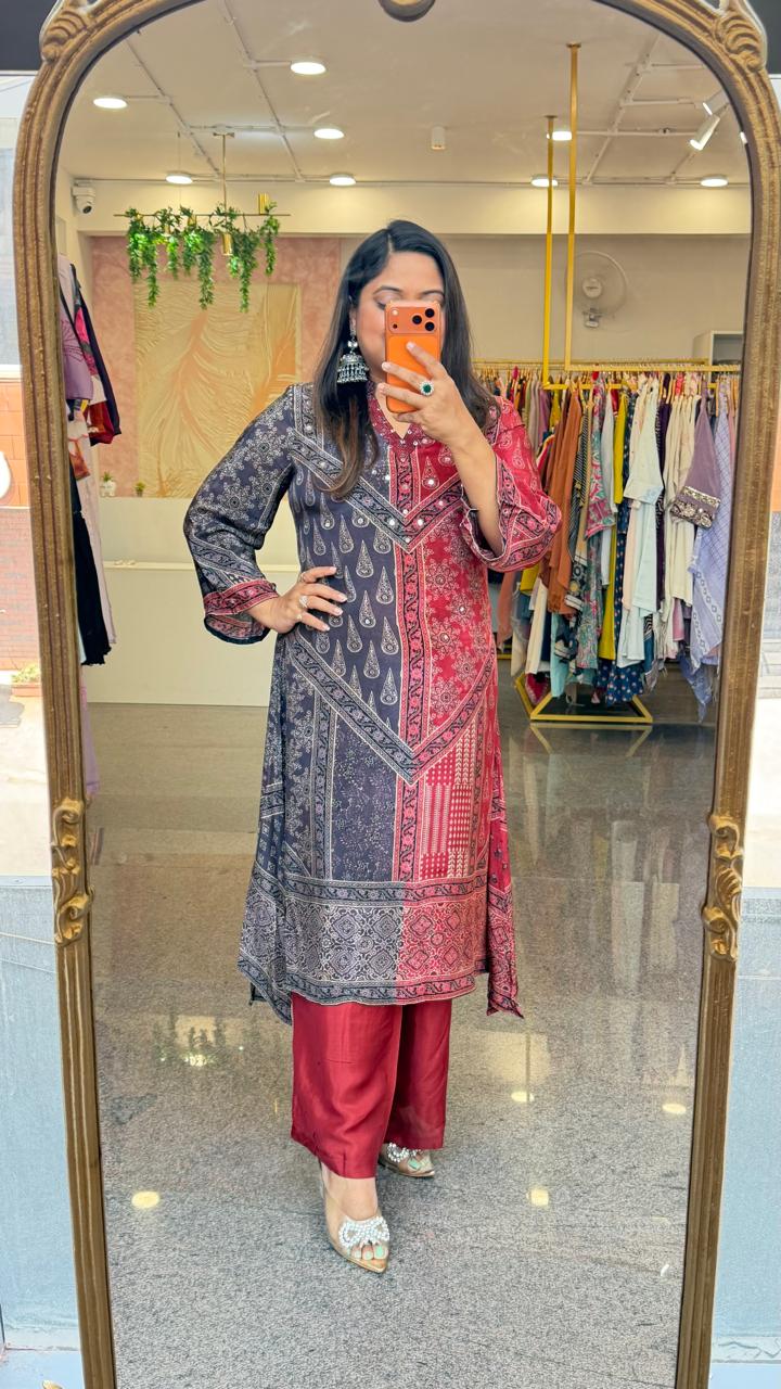 Super pretty premium crepe silk digital printed kurta pant