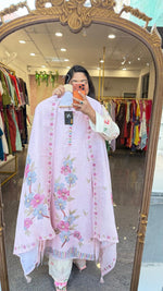 Premium linen cotton lining full suit set in pink