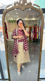 Pretty glass tissue suit set in gold n wine colour