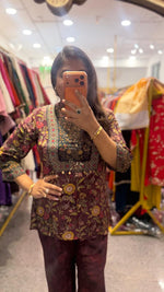 Premium crepe Kalamkari Co ord set in wine