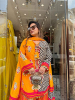 Pure crepe lining farshi salwar suit in yellow n black