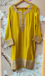 Premium chinon digital printed heavy sharara lace detailing full suit set in yellow