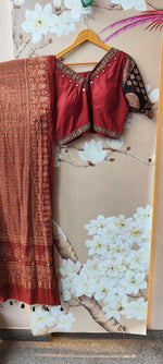 Super pretty ajrakh real mirror skirt / lehenga set in cotton in red
