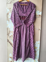 Pretty cotton real mirror block print dupatta set in purple