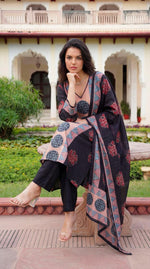 Premium mul silk ajrakh suit set