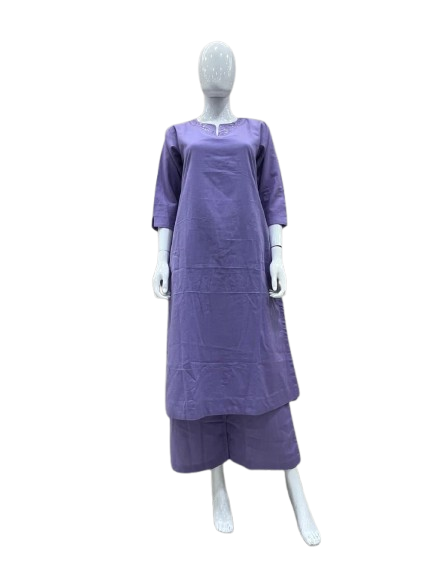 Cotton mirror work Kurta pant in purple