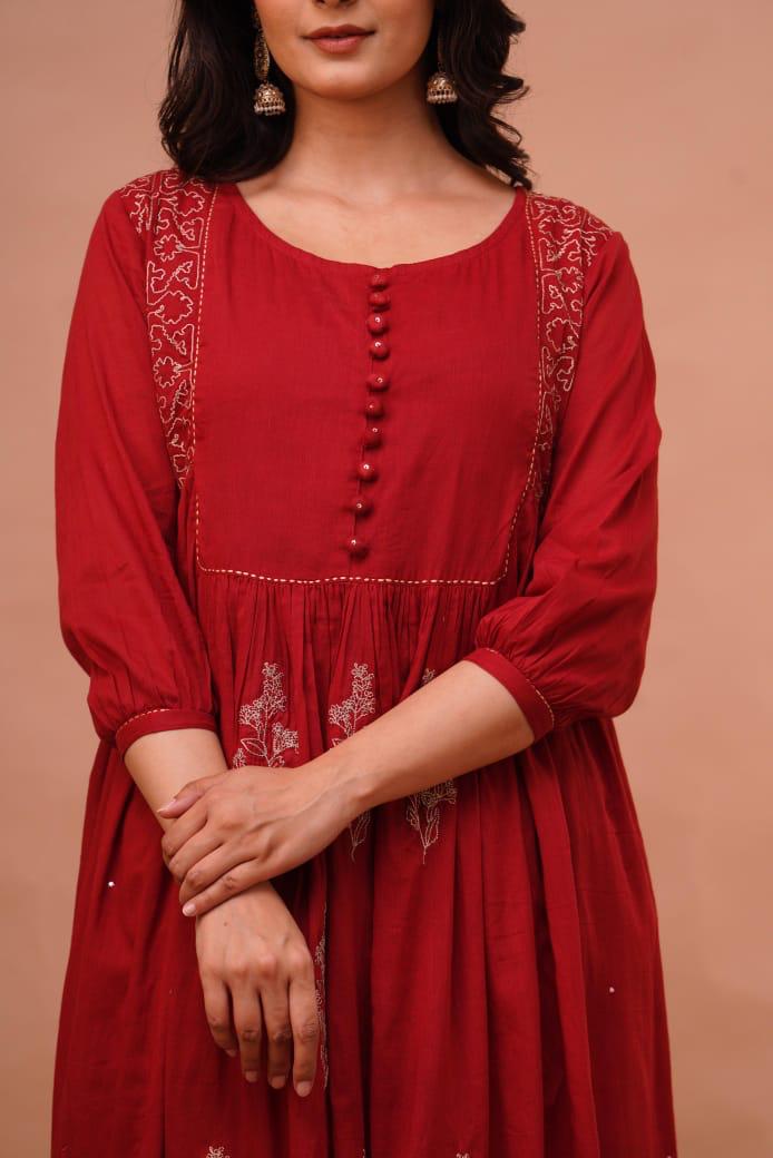 Pure mul cotton embroidered lining suit set