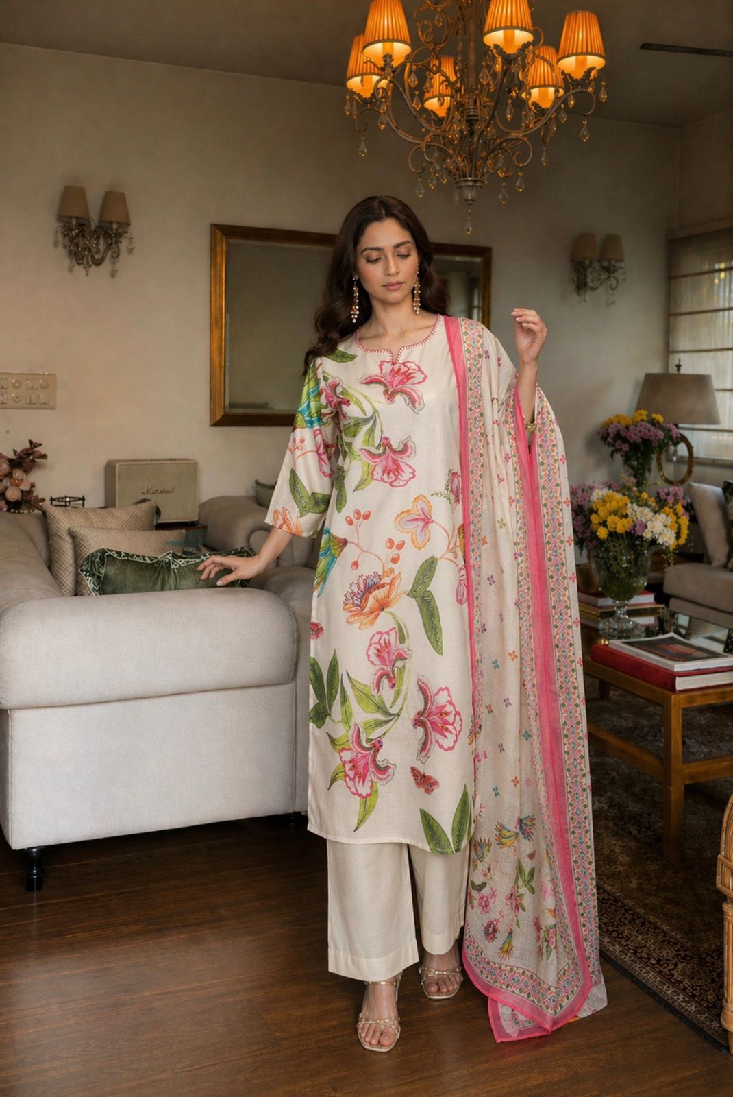 Soft Linen cotton digital printed suit set