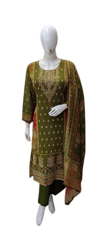 Smart crushed shimmer ombré effect full suit set in green