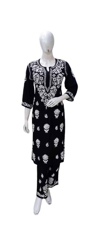 Black chikankari cotton modal kurta pant